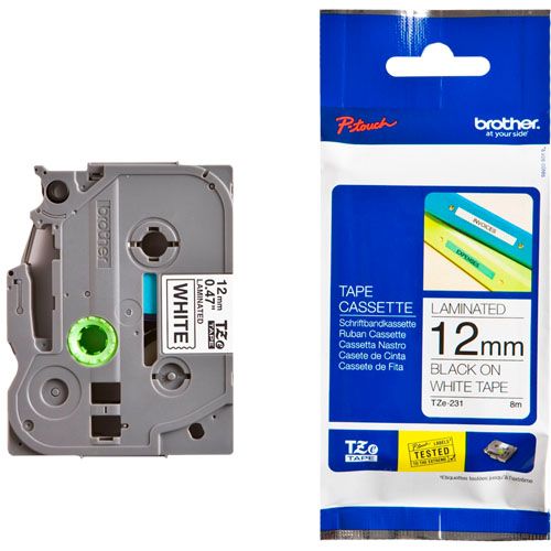 CINTA NEGRO/BLANCO 12MMX8M TZE231 - BROTHER